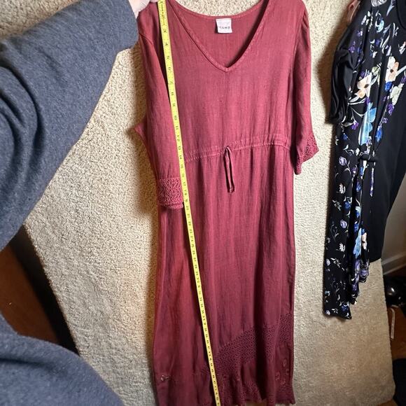 Vtg 90s Y2K Stamp Maxi‎ Dress Long Sleeve Travel Lagenlook Maroon Cottagecore M - Picture 16 of 16